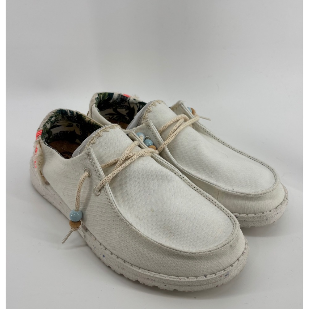 Hey Dude Wendy Women's 7 Natural Salt White Canvas Moc Toe Slip On